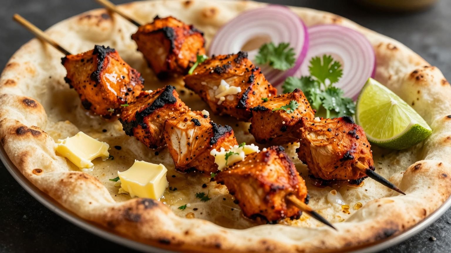 Garlic naan and chicken tikka